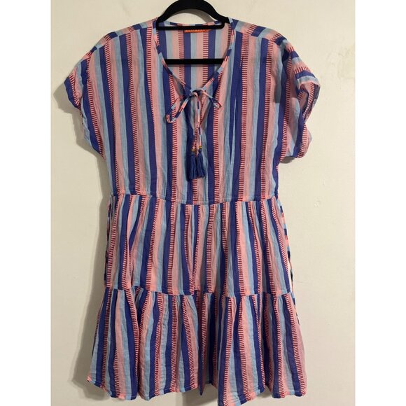 OLIPHANT Striped Tassel Tiered Dress | Boho Summer Mini | Vacation Resort Wear - Picture 2 of 14